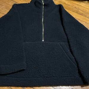 Aerie Cozy Black Sherpa Half-Zip Pullover